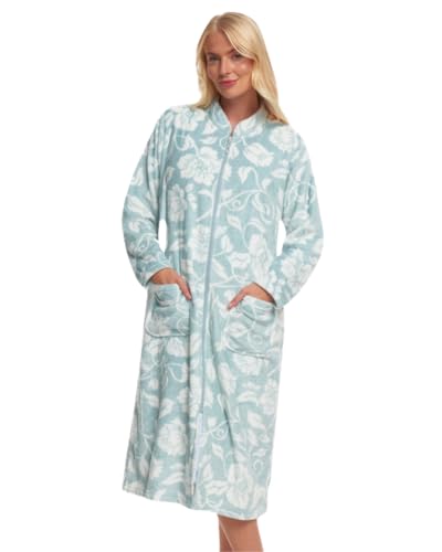 Suzy & Me Bata estampada suave con cremallera frontal para mujer, Pato Azul Del Huevo, 52-54