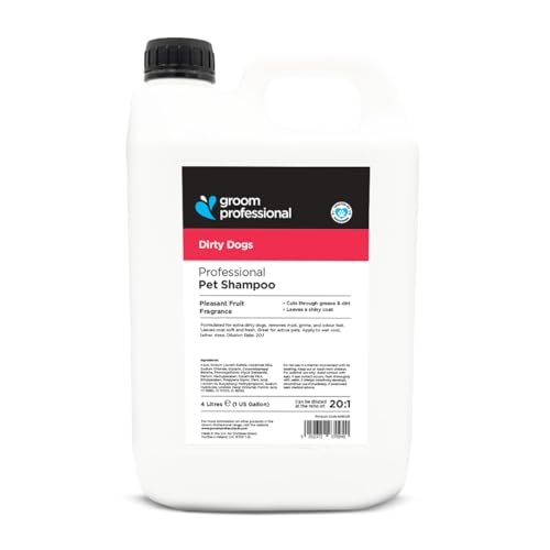 GROOM PROFESSIONAL Dirty Dogs Shampoo - Dog Shampoo for Smelly Dogs - Deep Cleansing for Stubborn Dirt Odours & Stains - Removes Grime Freshens & Conditions - Ideal for Dirty or Greasy Coats 4L