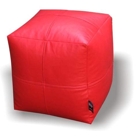 JUPITER XXL Bean Bag Foot Stool Cube - Red - Soft Leather Feel - Cover Only-image-2