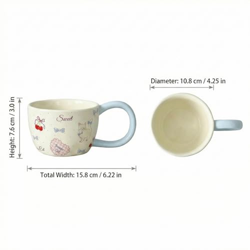 Taza de cerámica 13oz con patrón de gato y cerezas miniatura 2