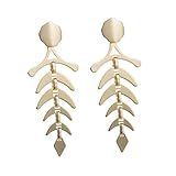 Lurrose 魚骨モチーフイヤリング レディース用ダングルピアス 合金製 葉デザイン 小ぶりでシンプルな耳飾り 季節に合わせたファッションア