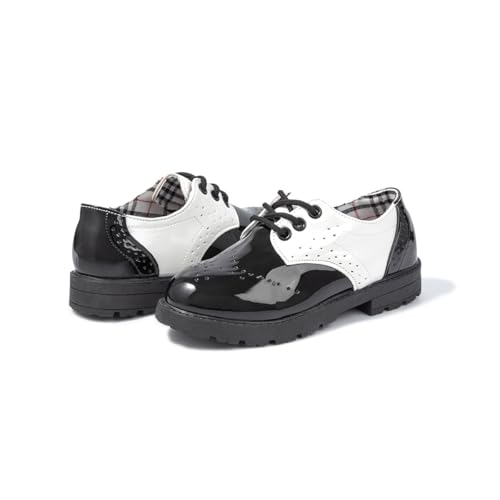 Image of KIDSUN Toddler Dress Shoes Boys Girls Oxford Shoes Kids Wedding Church Dress Shoes PU Leather Lace Up School Uniform Loafer Flats(Toddler /Kids)