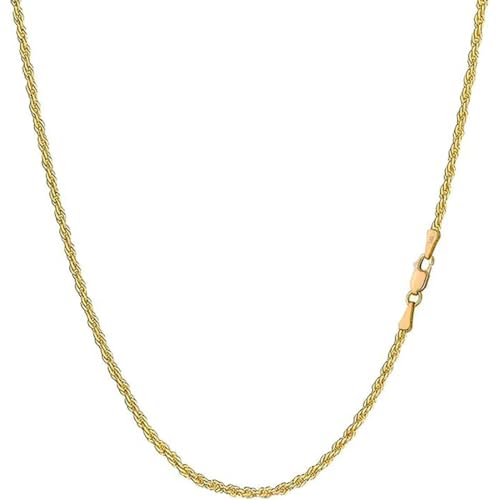 Real 14k Solid Yellow Gold Rope Chain Necklace with Lobster Claw Clasp, Jewery Gift for Her Him, Thickness 1.55-3.05 mm, Length 16-24 inch