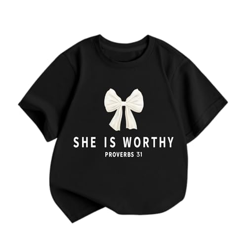 KEEVICI Cute Girls Bow Shirt Christian Graphic Tees Jesus Faith Shirts for Kids Bible Verse Inspirational Religious Tshirts