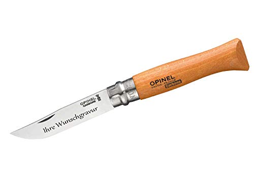 OPINEL Taschenmesser, Carbon (nicht rostfrei) Buchenholz (mit Namensgravur, N° 09)