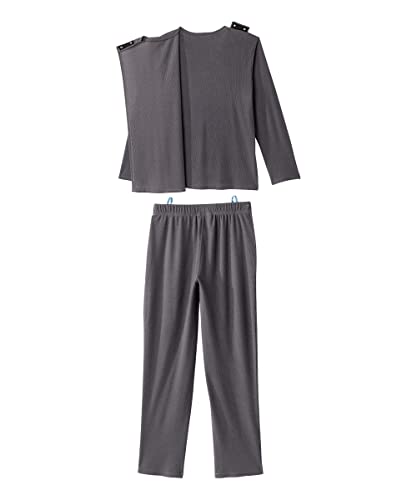 Silvert's Adaptive Clothing & Footwear Men’s Open Back Top & Pull-On Pant Waffle Knit Pajama Set2
