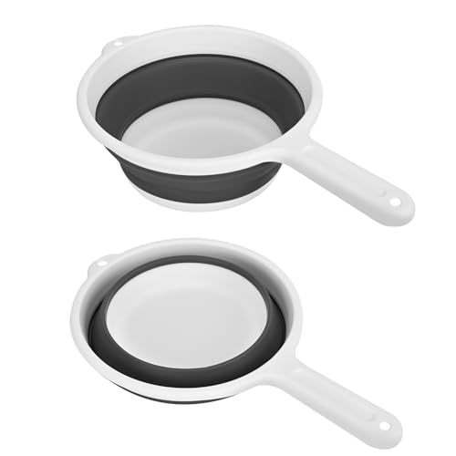 4UBonLife Silikon Faltbare Wasserkelle Mit Griff, Zusammenklappbar Wasserschöpfkelle, Badlöffel Schöpflöffel, Platzsparender Wasserschaufel für Küche Badezimmer, Weiß/Grau