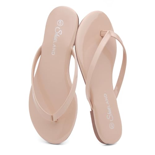 Image of Shoe Land Thong Flip Flops for Women, Memory Foam Flat Sandals, Lightweight Summer Slides, Non Slip Comfort Sandals for Beach, Travel and Everyday Wear