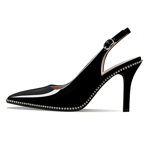Mettesally Women's Slingback High Heels Pointed Toe Ankle Strap Pumps Glitter Stilettos Wedding Prom Dress Shoes