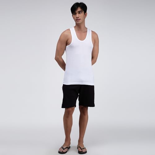 Image of Amul Comfy Men's White Interlock Solid Vest Combo Pack