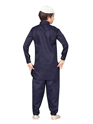 Image of Aarika Boys Navy Blue Color Pathani Kurta Pyjama with Cap Set (C PS-JK-102-NAVY-BLUE-NAVY-BLUE-5)