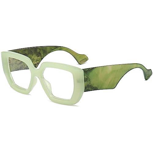 Image of AIEYEZO Thick Frame Blue Light Glasses Men Women, Fashion Square Computer Eyeglass Anti Eyestrain & Prevent Headache