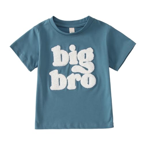 SOFEON Big Brother Shirt Toddler Baby Boy Big Bro Chenille Patch Letter T-Shirt Announcement Tees Summer Short Sleeve Top(Blue,2-3T(90))