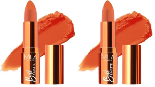 Image of Mila Beaute Bold & Matte Long-Lasting Lipstick | Highly Pigmented Soft Matte Finish | Lightweight & Hydrating with Jojoba Oil | Shade - (Cheer Up 4.2g) (Pack of 2)