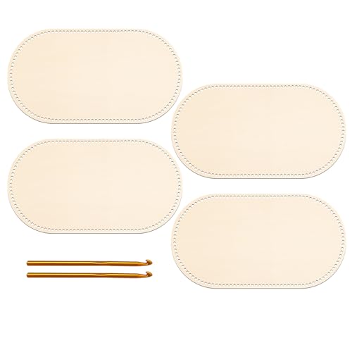 TANEMUDO 4 Pcs Moses Basket Wood Bottom 27.56 x 15.75 inches Natural Oval Wooden Base Shaper for DIY Crochet Crafts Home Decoration with 2 Crochets