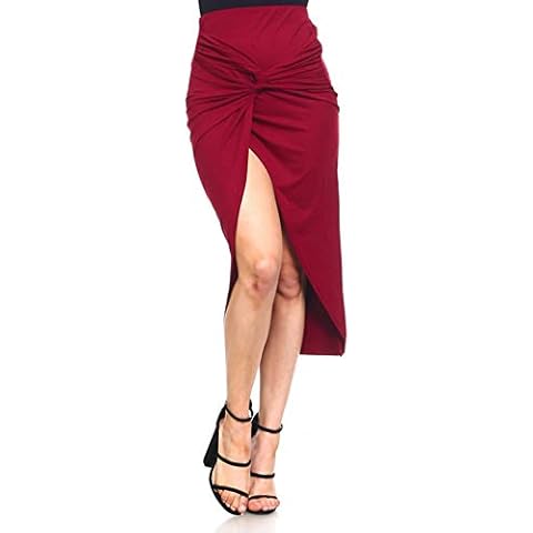 Benian Womens Jersey Knit Ruched Twist Draped Front Split Asymmetrical Skirt Hot Fashion (M, Burgundy) Cover