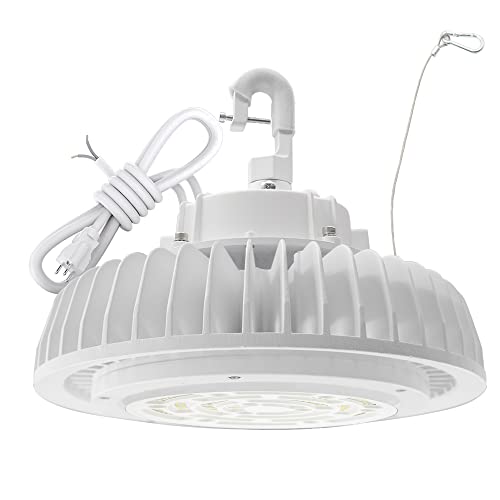 LED High Bay Light 150W 21,000LM (140LM/W) 1-10V Dimmable 5000K UFO Shop Light 5' Cable with US Plug 100-277V Garage Lights Ceiling LED for Barn, Workshop, Garage, Warehouse, Factory