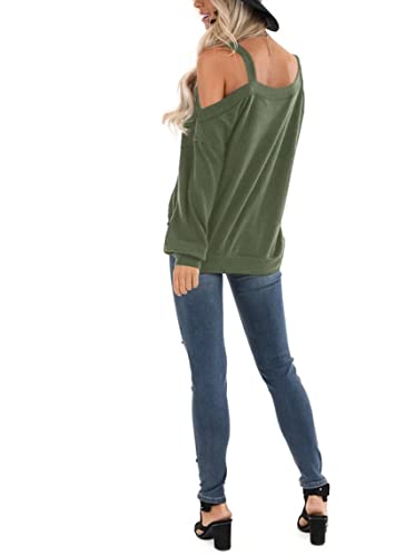 Image of Ezbelle Womens Sweaters Oversized Long Sleeve Cold Shoulder Tops Shirt Tunic Sweatshirt