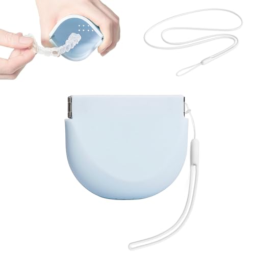 WINDSIUUU Silicone Retainer?Case with Lanyard, Portable Travel Retainer Holder Braces Aligner Case with Vent Holes Aligner Retainer Case for Girls Women Kids Travel Denture Night Guard Container