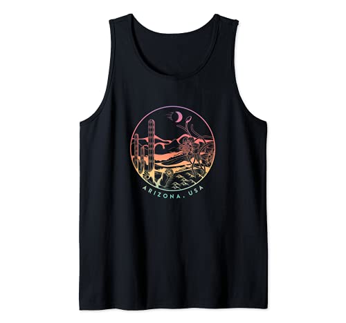 Arizona Cactus Desert Saguaro Boho Vintage Travel Hiking Tank Top, Black
