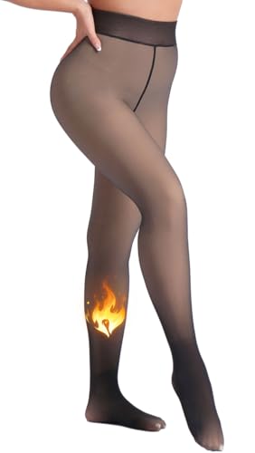 Image of MERYLURE Fleece Lined Tights Women Fake Translucent Winter Warm Thick Pantyhose Thermal Sheer Leggings for All Skin Tone