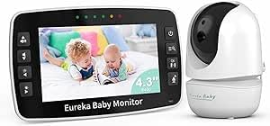 Baby Monitor 4.3 with Camera and Audio Eureka Baby Professional Baby Camera with Night Vision No WiFi Clear 2-Way Audio 25H Battery Life 1000ft Range 8 Lullabies Temp Alert 355 PTZ