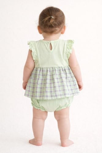 Image of Baby Girls Frock Dress with Bloomer Set | Short Sleeve Polka Dot Inner Layer & Bow Detail Special for 0-6 Months