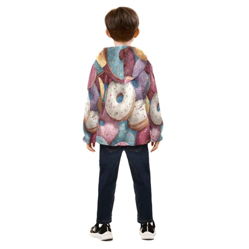 Colorful Donuts with Sprinkles Pattern Toddler Fleece Jacket Girl Boys Hooded Fleece Jacket Coat Warm4