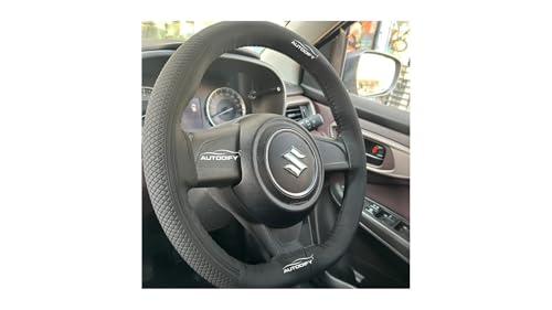 Image of Black Leather Steering Wheel Cover Universal Fit, Anti-Slip, Breathable, Comfortable Grip, Durable & Stylish for Cars Easy Install, Long-Lasting Protection,Non-SlipDesign.