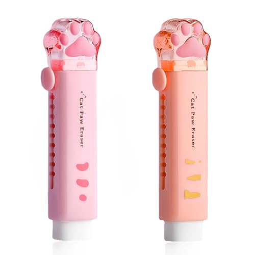 SGERUFZ Gomas de borrar para bolígrafos, 2 Unidades, Lindas con Patas de Gato para niños, Borrador retráctil de Dibujos Animados, Gomas retráctiles deslizantes