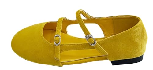 Women's Flats Shoes Round Toe Dressy Shoes Double Buckle Strap Ballet Flat for Women Middle Hollow Daily Casual Outing