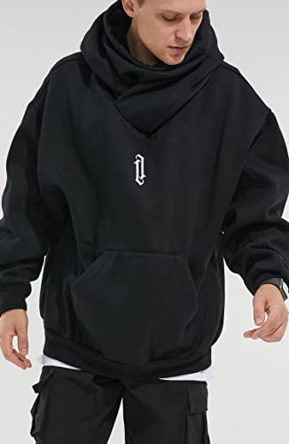 Fleece Hoodies for Men Cowl Neck Sweatshirts Casual Pullover Fall Winter Loose Fit Tops with Embroidery4