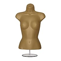 Display Guru Female Hanging Mannequin Half Body Form 3 Quarter Bust Shop Display With Round Stand (Gold)