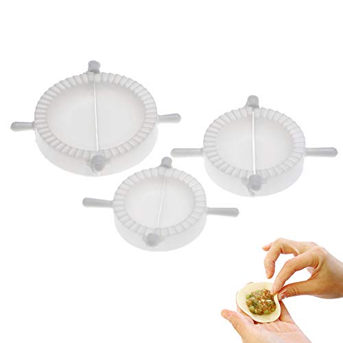 Ruiting Empanadillas Molde,Utensilio para hacer empanadillas y ravioli,Molde de Silicona para masa herramienta de cocina con mango 3pcs (Blanco)
