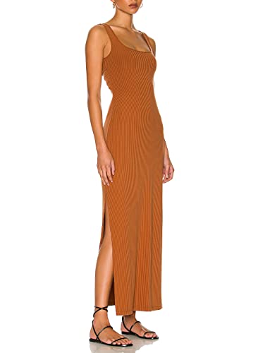Image of ALENDA DANMOS Women Backless Maxi Dress High Sides Slit Bodycon Tank Dress Twist Low Back Casual Sundress 122