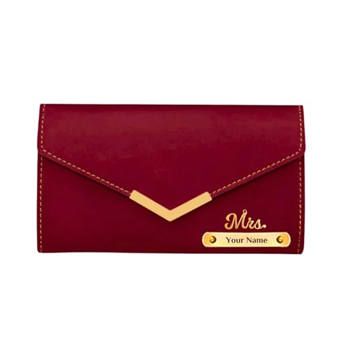 Image of Personalized Leather Clutch for Women | Custom Name & Charm | 3-Fold Ladies Wallet | Stylish Purse Gift for Girlfriend, Wife, Mother & Sister | Multi-Compartment Wallet (Red)