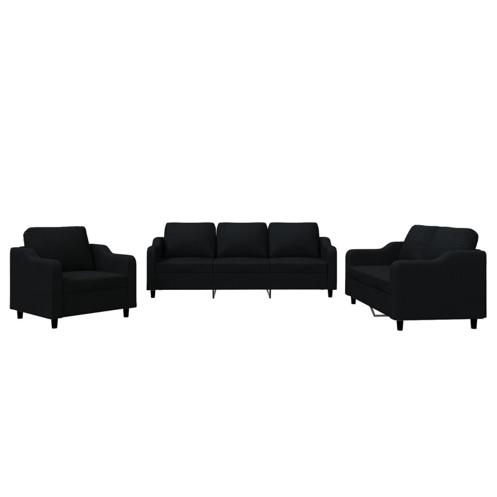 vidaXL Ensemble de Canapés avec Coussins 3 pcs, Canapés avec Accoudoirs et Dossier, Ensemble de Meubles, Mobilier de Salon, Moderne, Noir Tissu