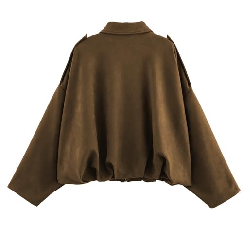 Women's Faux Suede Bomber Jacket Oversized Streetwear Casual Lapel Long Sleeve Motorcycle Jacket 2025 Fall Y2K Coat2