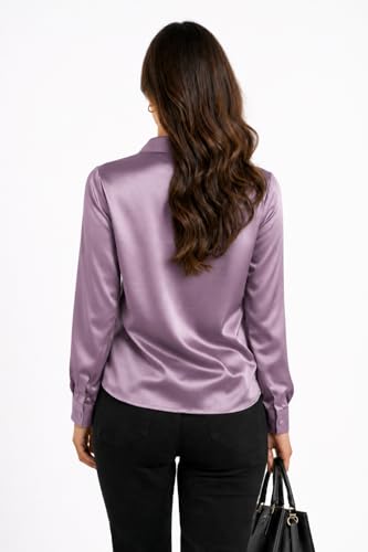Image of Cuban Collar Cuffed Sleeves Formal Satin Shirt Style Top