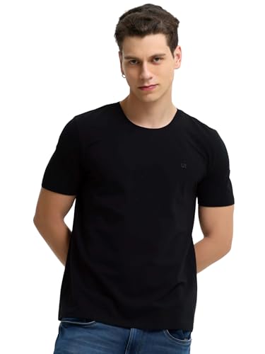 Image of TURMS Men's Casual Solid Round Neck T-Shirt, Odor Control, Stretchable & Breathable, Cotton Rich Fabric, Half Sleeve