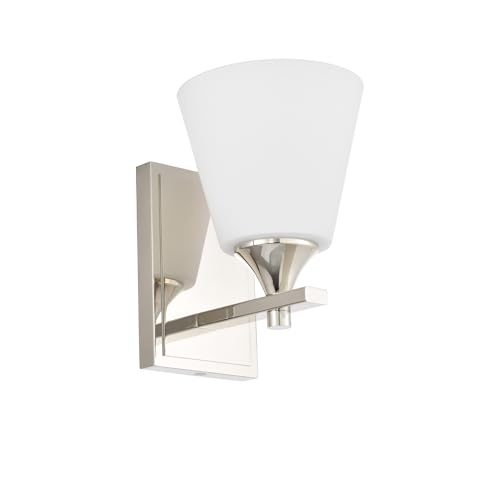 Image of Polished Nickel Wall Sconce Light, American Sconces Wall Lighting, Traditional 1 Light Bathroom Vanity Lighting with Opal Glass Shade, Wall Light for Bedroom Bathroom Living Room Entryway Hallway