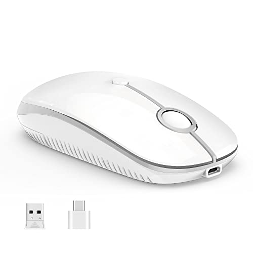 Vssoplor Type C Wireless Mouse, Dual Mode 2.4G Wireless Mouse Usb C Cordless Mice With Nano Usb And Type C Receiver Compatible With Pc, Laptop, Macbook And All Type C Devices-White Silver #TOP11