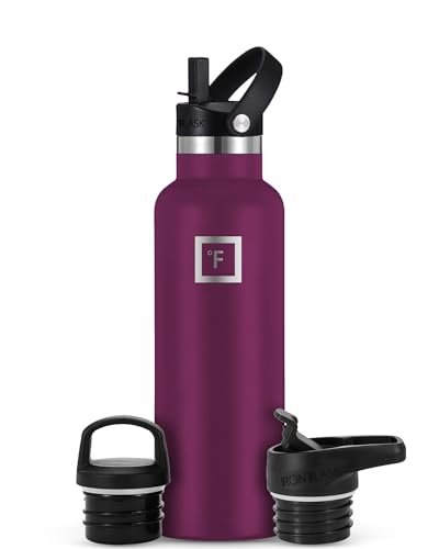 IRON °FLASK Camping & Hiking Hydration Canteens - 3 Lids (Narrow Straw Lid) Leak Proof Vacuum Insulated Stainless Steel - Hot & Cold Double Walled Sports Water Bottle - Burgundy, 20 Oz