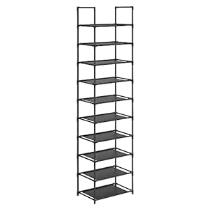 SONGMICS Shoe Rack 10 Tier Shoe Shelf Shoe Storage Organizer Space Saving 11 x 177 x 681 Inches Metal Frame Non Woven Fabric Shelves for Entryway Bedroom Black ULSH010B02