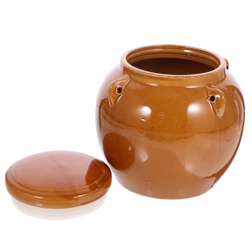 Alipis Jarra Cerámica Hermética Tarro de chucrut Dulces Recipiente para fermentar Kimchi Tapa gres Mini Botes hermeticos tapers de Cristal contenedor de Comida Seca Tarro de Kimchi Brown
