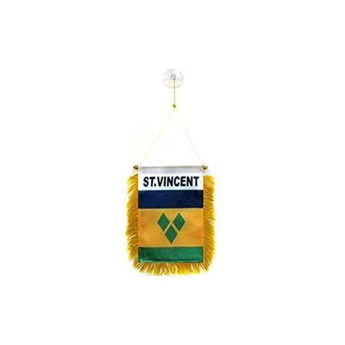 Image of AZ FLAG Saint Vincent mini Banner 6'' x 4'' - Vicentian PENNANT 15 x 10 cm - mini Banners 4x6 inch suction cup hanger