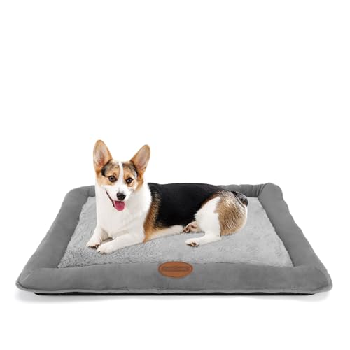 Nobleza Colchoneta para Cama para Perro Mediano， Colchón Lavable Antideslizantes para Mascotas， Cojines de Sofá Cómodos para Perros y Gatos， con Felpa Corta Ultra Suave y Gruesa， Gris， 75 x 57 x 9 cm