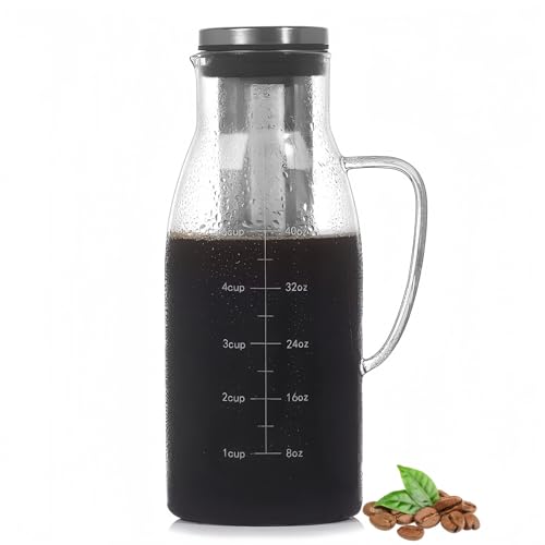 CHDEXU Airtight Cold Brew Coffee Maker Pitcher 51oz, Glass Iced
