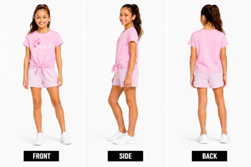 Image of PUMA Girls Athletic Shorts Set - 2 Piece Active Performance TShirt and Gym Bike Kids Shorts Girls Activewear Set (7-14)