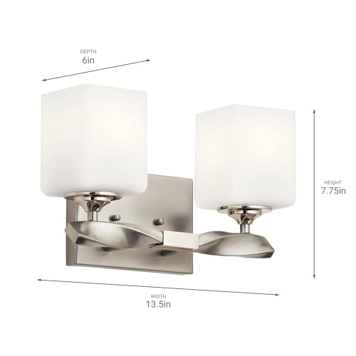 Image of KICHLER Marette 13.5 inch 2 Light Vanity Light with Satin Etched Cased Opal Glass in Brushed Nickel